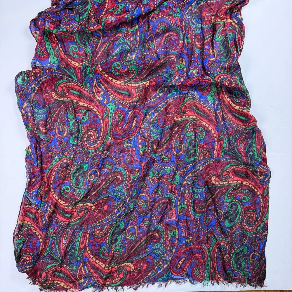 Talbots Vintage Boho Preppy Women Scarf Paisley Multi Color Hippie